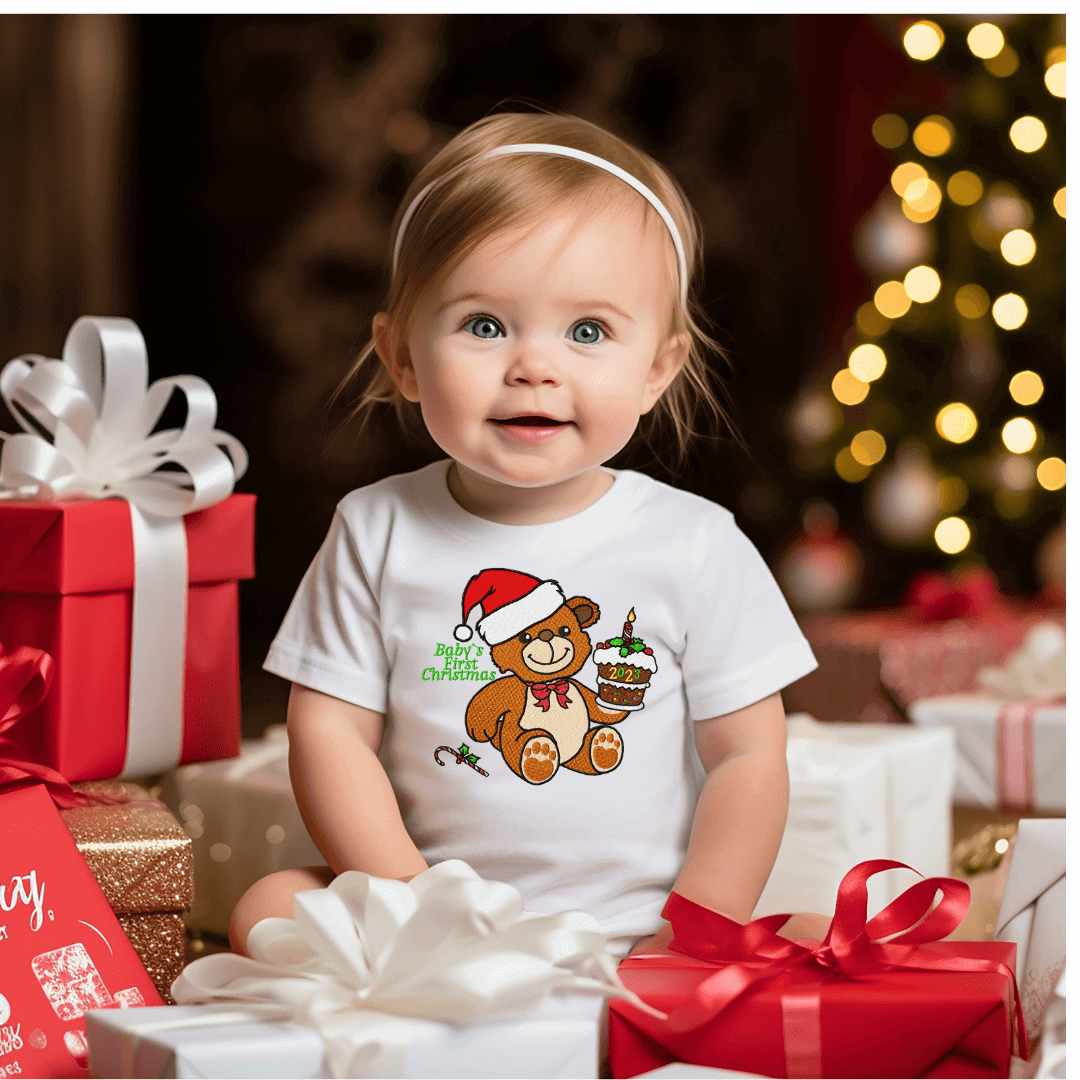 Baby's First Christmas Bear - Embroidery Design - 3 sizesEmbroidery Designs