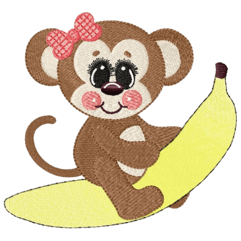 Banana Monkey 2 (Girl) - Machine Embroidery Design - 3 SizesEmbroidery Designs