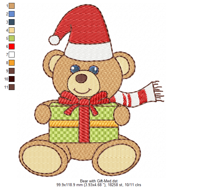 Bear with Gift - Christmas Embroidery Design - 3 sizesEmbroidery Designs