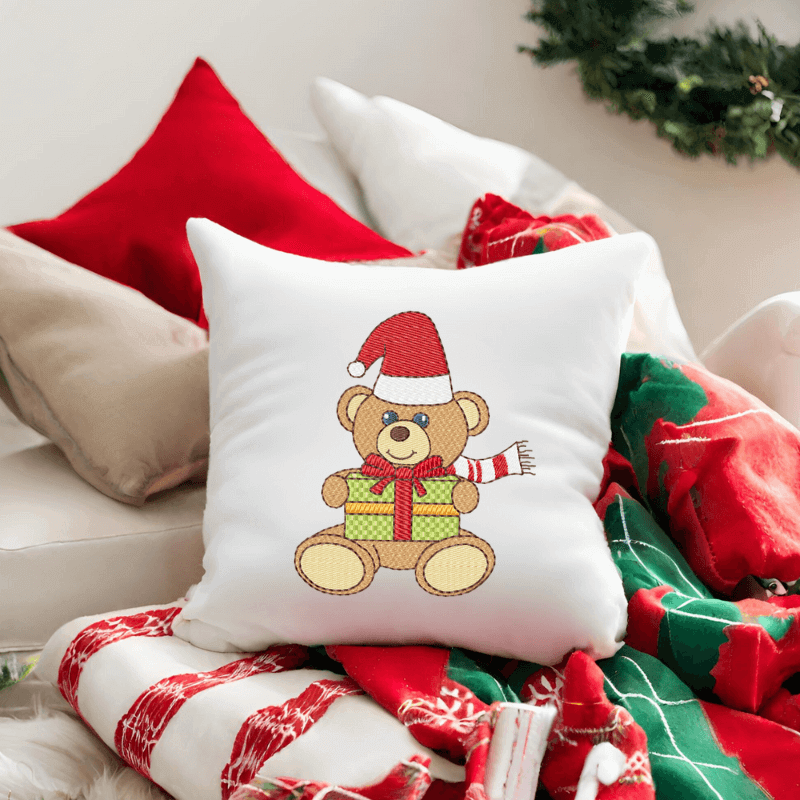 Bear with Gift - Christmas Embroidery Design - 3 sizesEmbroidery Designs