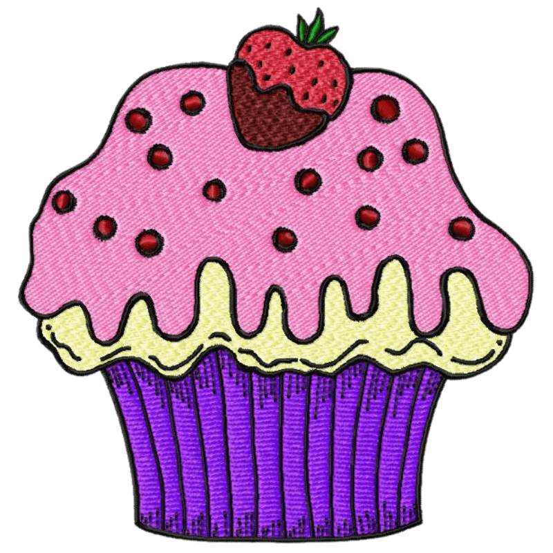 Choc Dipped Strawberry Cupcake – Machine Embroidery Design - 3 sizesEmbroidery Designs