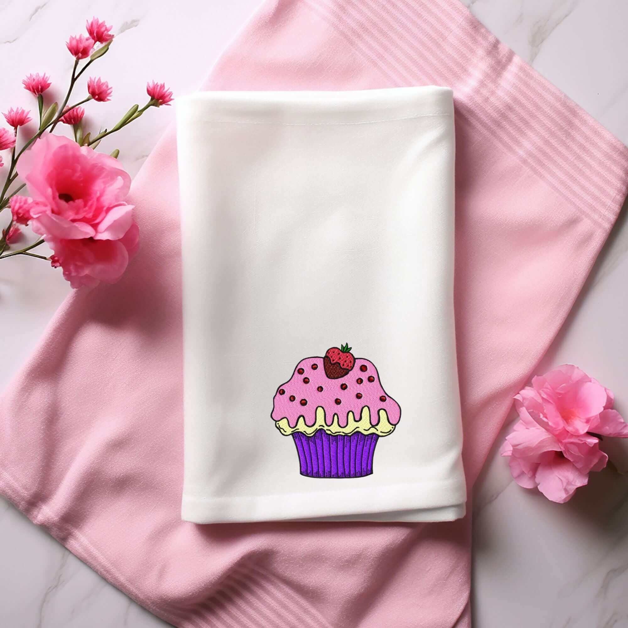 Choc Dipped Strawberry Cupcake – Machine Embroidery Design - 3 sizesEmbroidery Designs