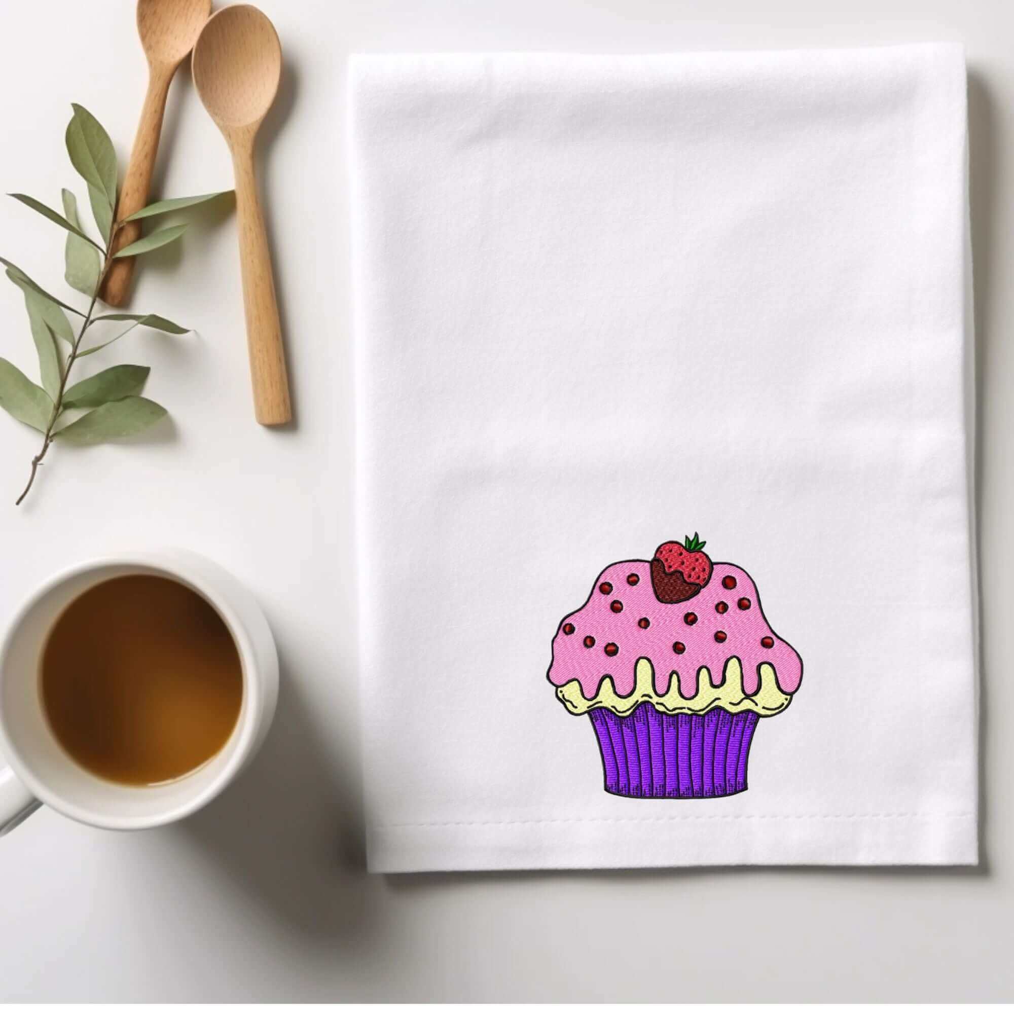 Choc Dipped Strawberry Cupcake – Machine Embroidery Design - 3 sizesEmbroidery Designs