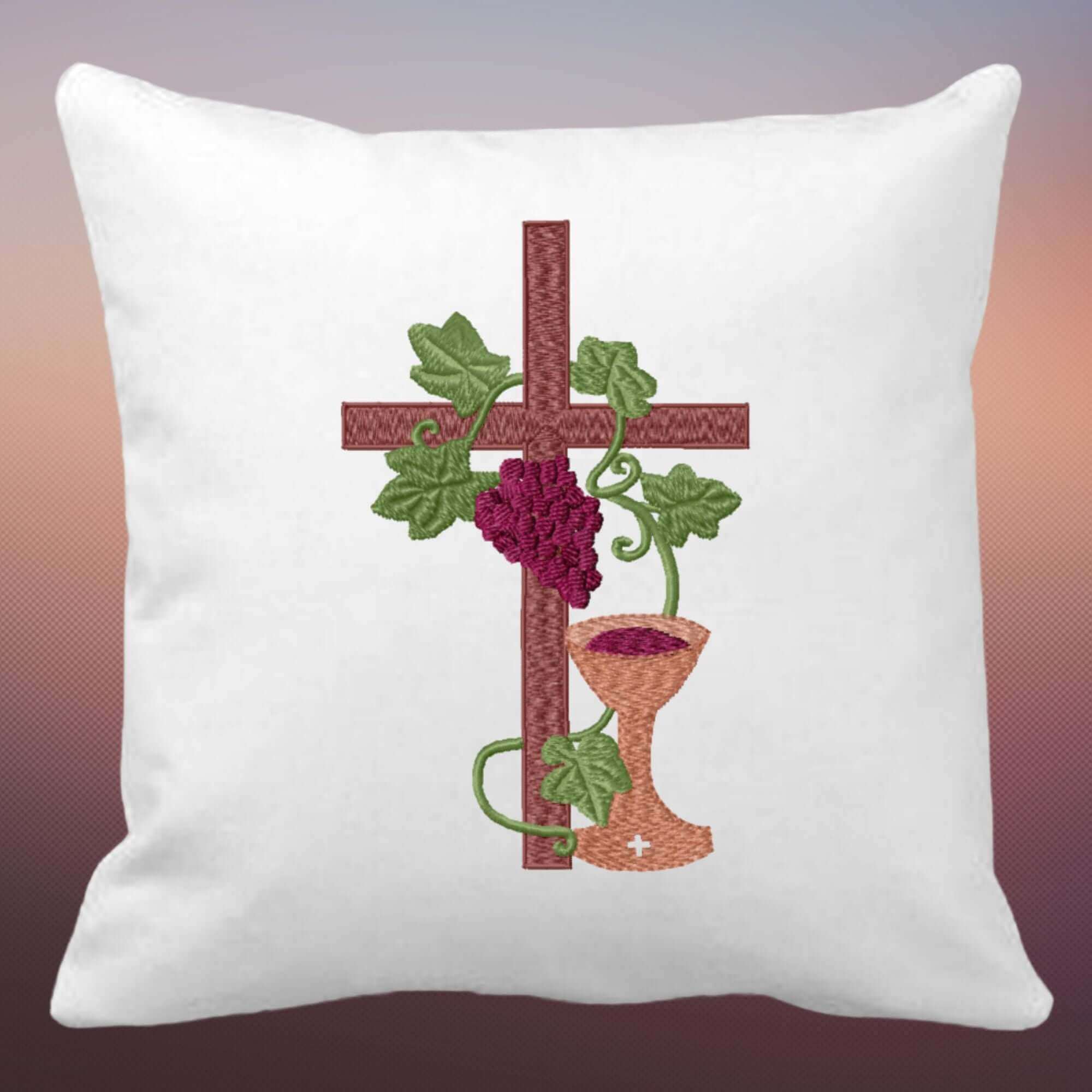 Cross with Grape Vine (1) - Machine Embroidery Design - 4 SizesEmbroidery Designs