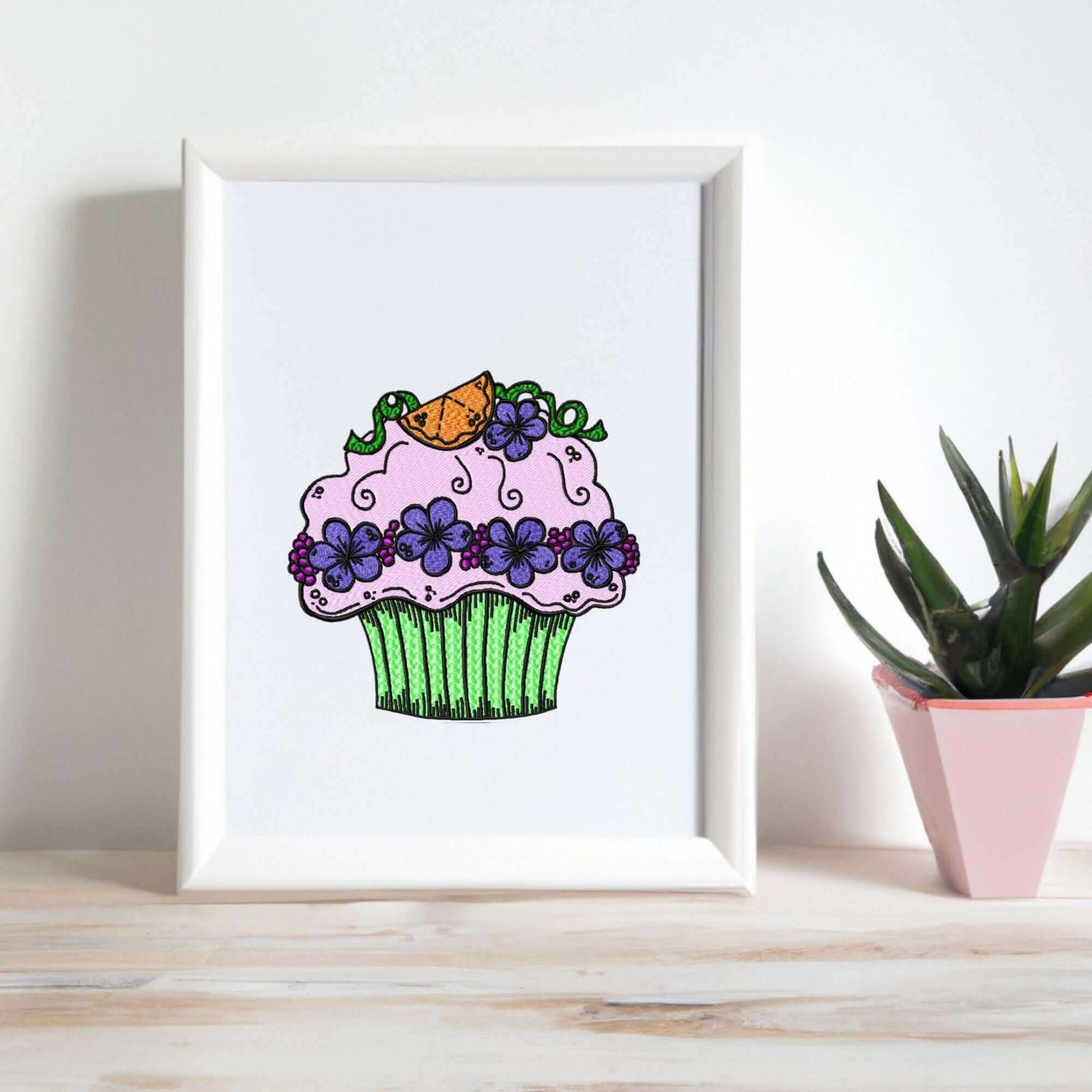 Cupcake with Violets - Machine Embroidery Design - 3 sizesEmbroidery Designs