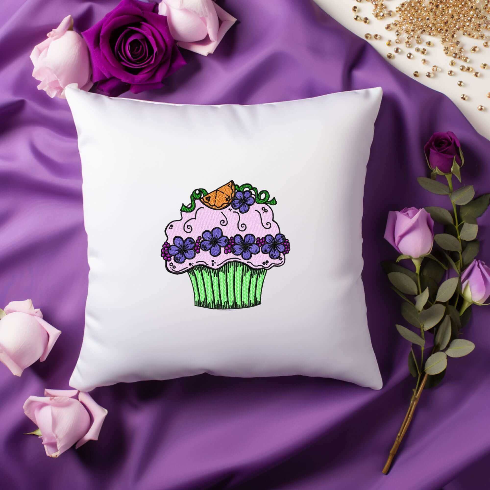 Cupcake with Violets - Machine Embroidery Design - 3 sizesEmbroidery Designs