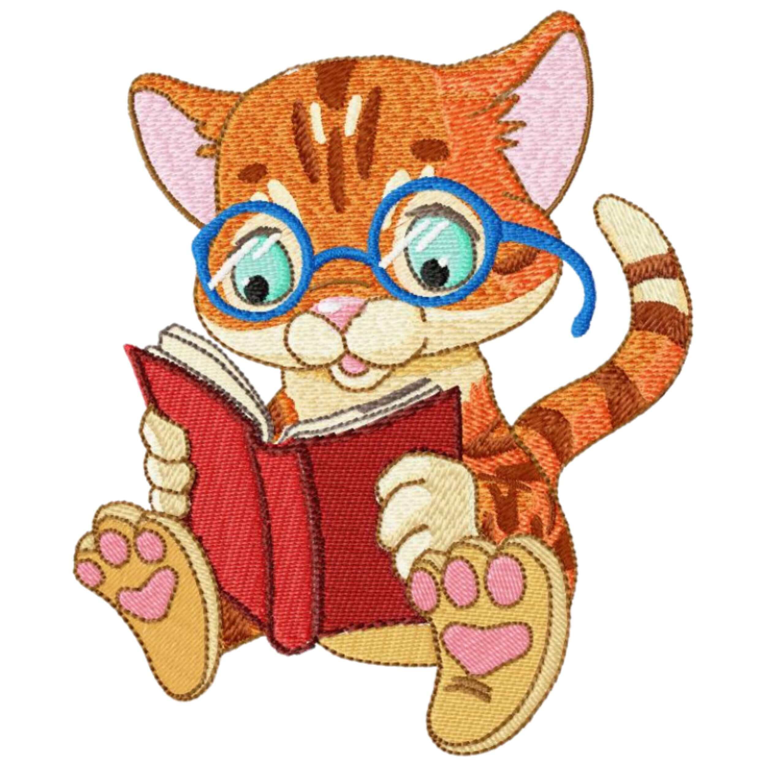 Cute Cat Reading - Machine Embroidery Design - 3 sizesEmbroidery Designs