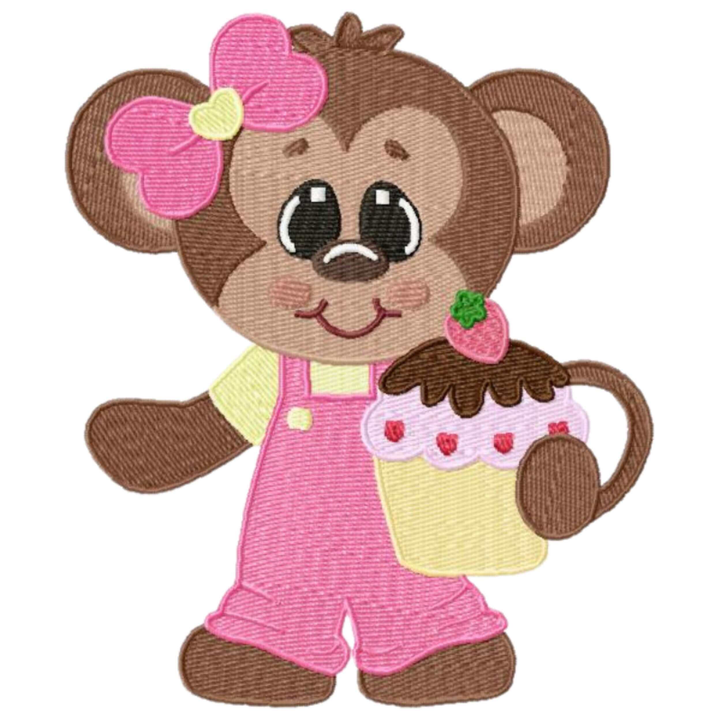 Cute Monkey With Cake - Machine Embroidery Design - 3 sizesEmbroidery Designs