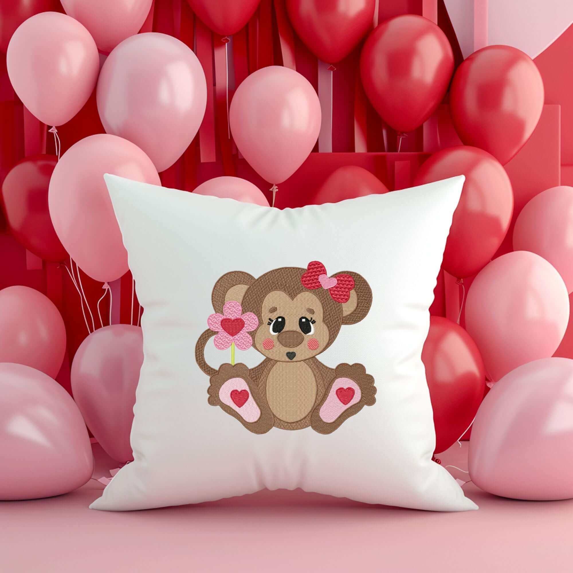 Cute Valentine Monkey - Embroidery Design - 3 SizesEmbroidery Designs