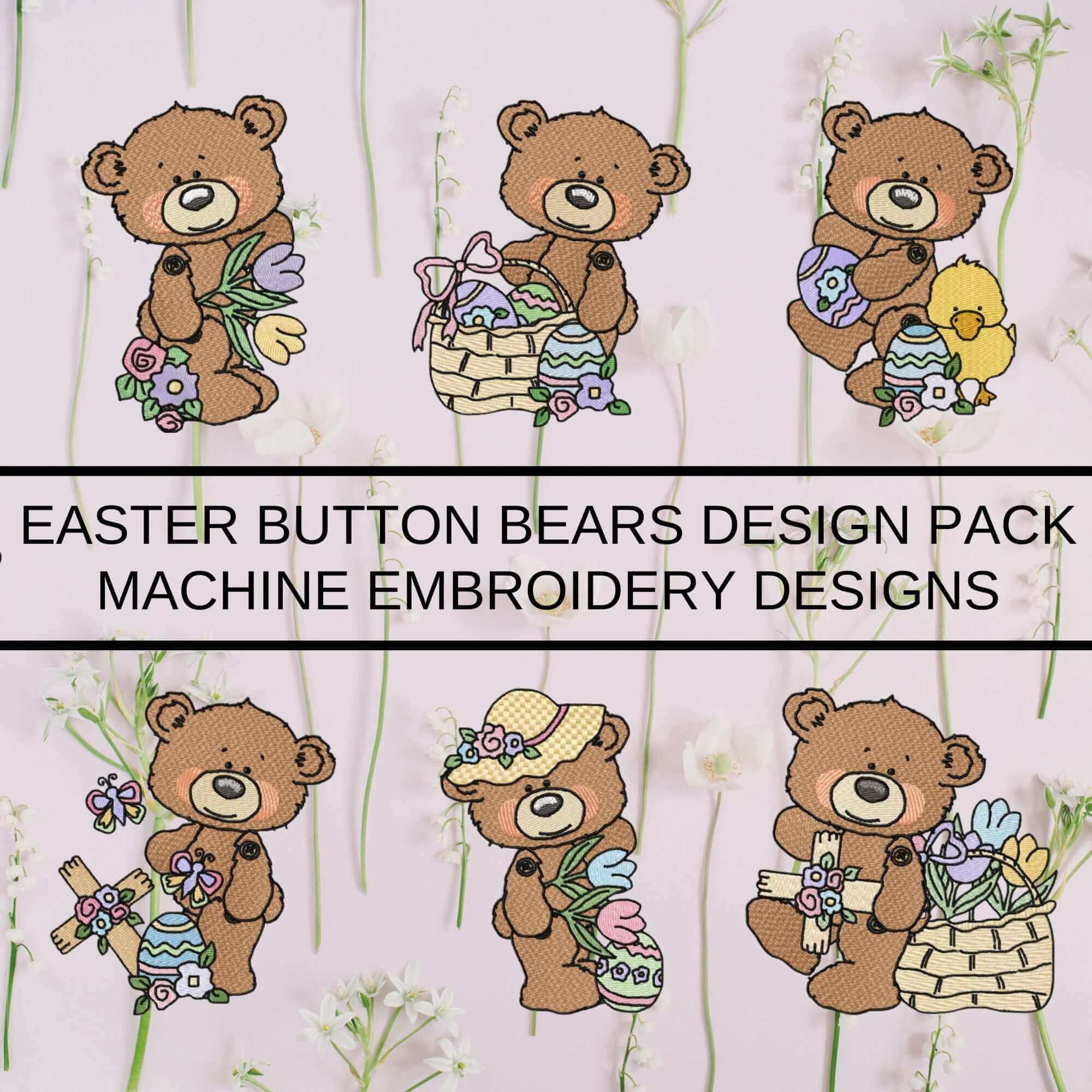 Easter Button Bears Design Pack (Large) - Machine EmbroideryEmbroidery Designs