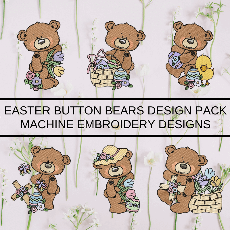 Easter Button Bears Design Pack (Small) - Machine EmbroideryEmbroidery Designs