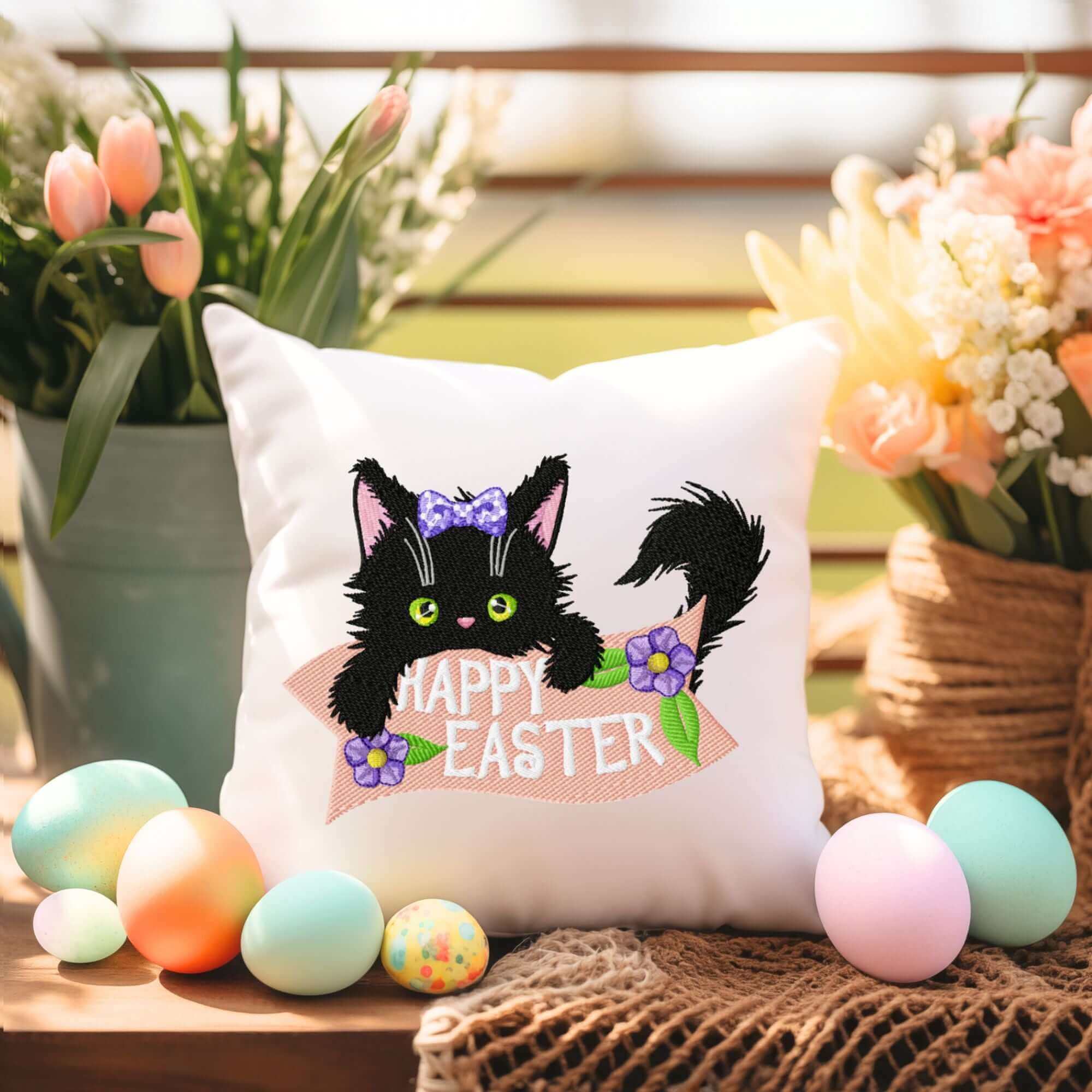 Easter Cat 6 - Machine Embroidery design - 3 SizesEmbroidery Designs