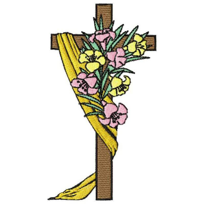 Easter Lilies with Cross - Machine Embroidery Design - 4 sizesEmbroidery Designs