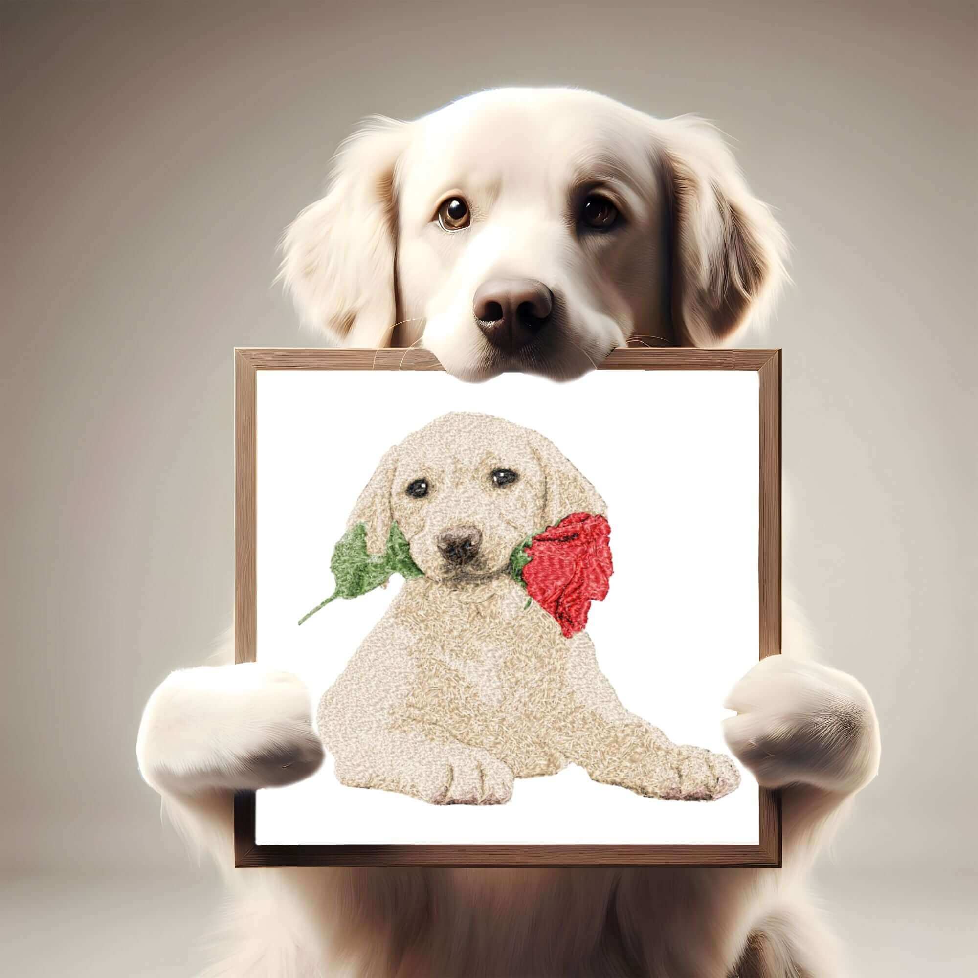 Labrador Puppy with Rose (2) - Embroidery Design - 3 sizesEmbroidery Designs