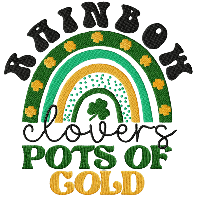 Pots of Gold Rainbow - Embroidery Design - 3 SizesEmbroidery Designs