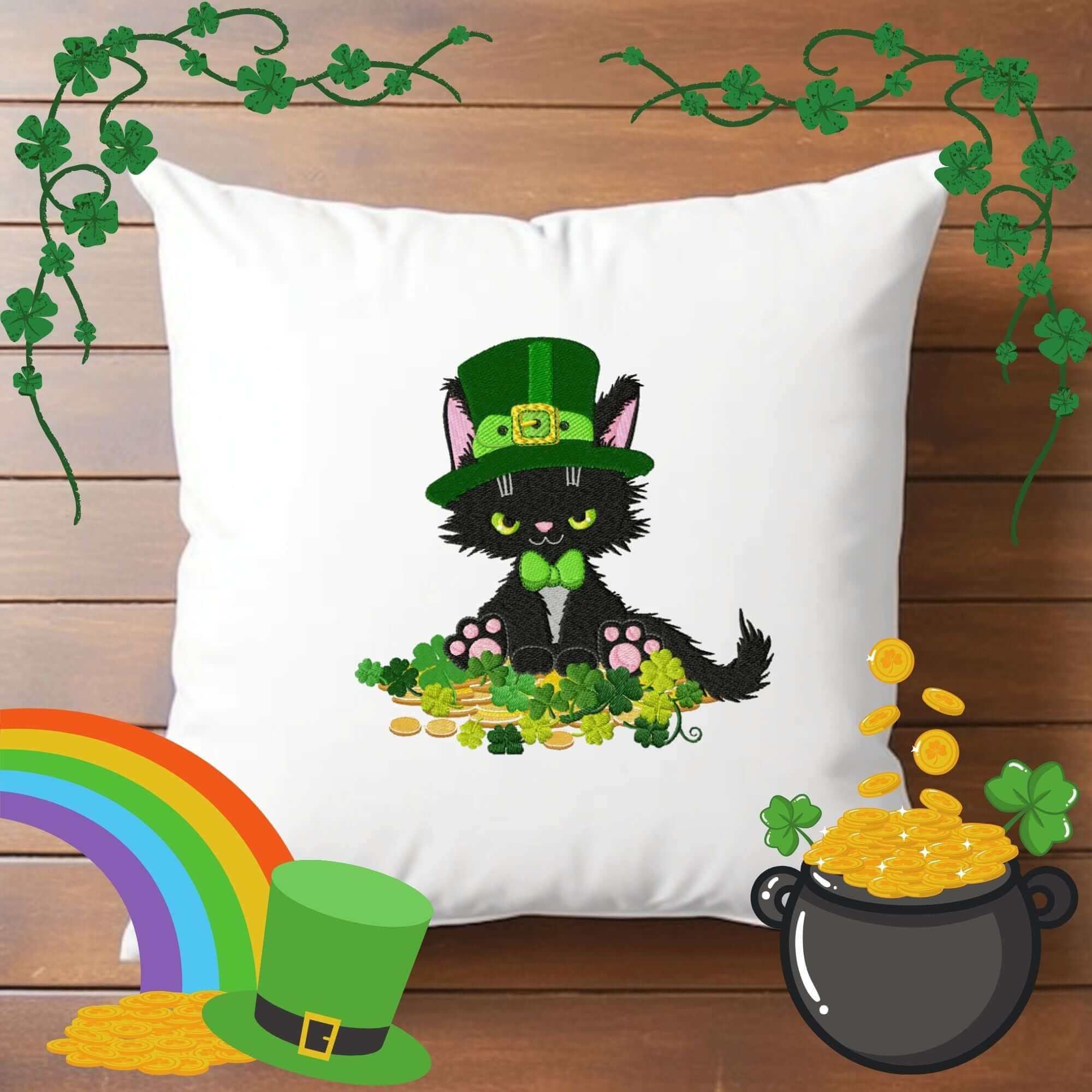 Saint Patrick's Day Kitten (2) - Embroidery Design - 3 SizesEmbroidery Designs