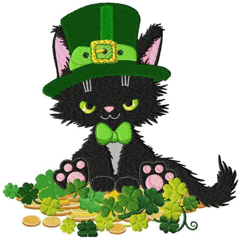 Saint Patrick's Day Kitten (2) - Embroidery Design - 3 SizesEmbroidery Designs