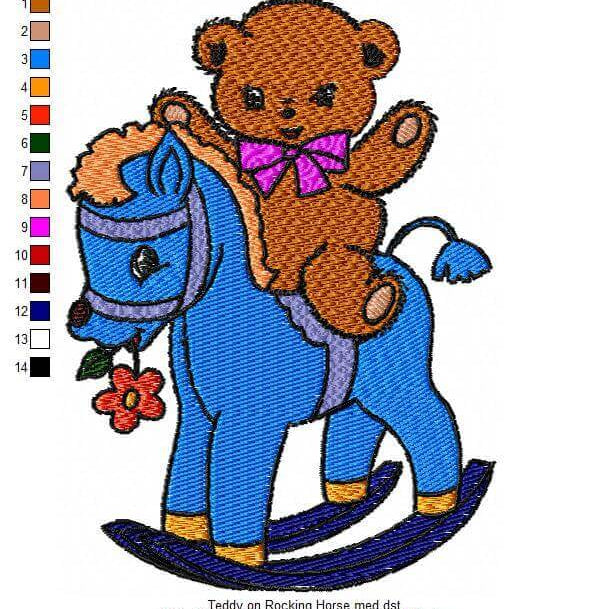 Teddy on Rocking Horse - Machine Embroidery Design - 3 SizesEmbroidery Designs