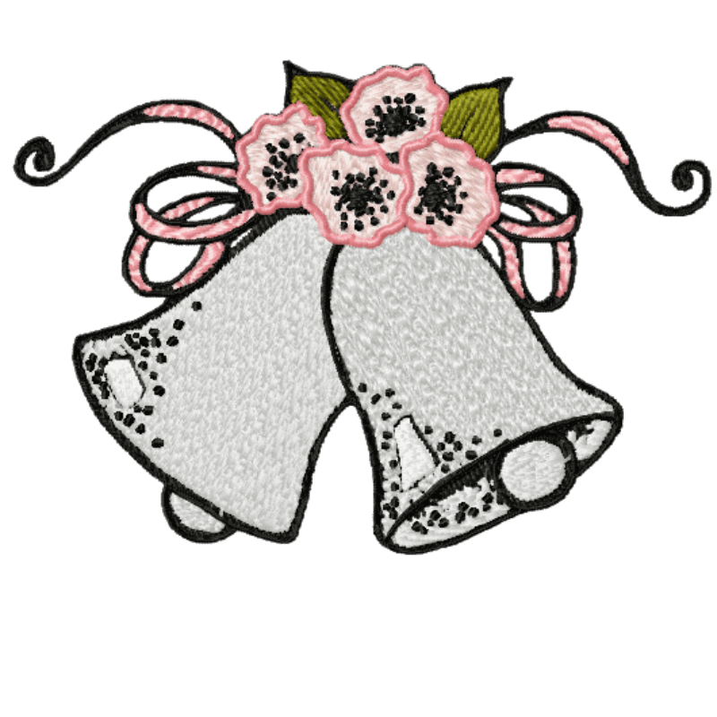 Wedding Bells and Flowers - Embroidery Design - 3 SizesEmbroidery Designs