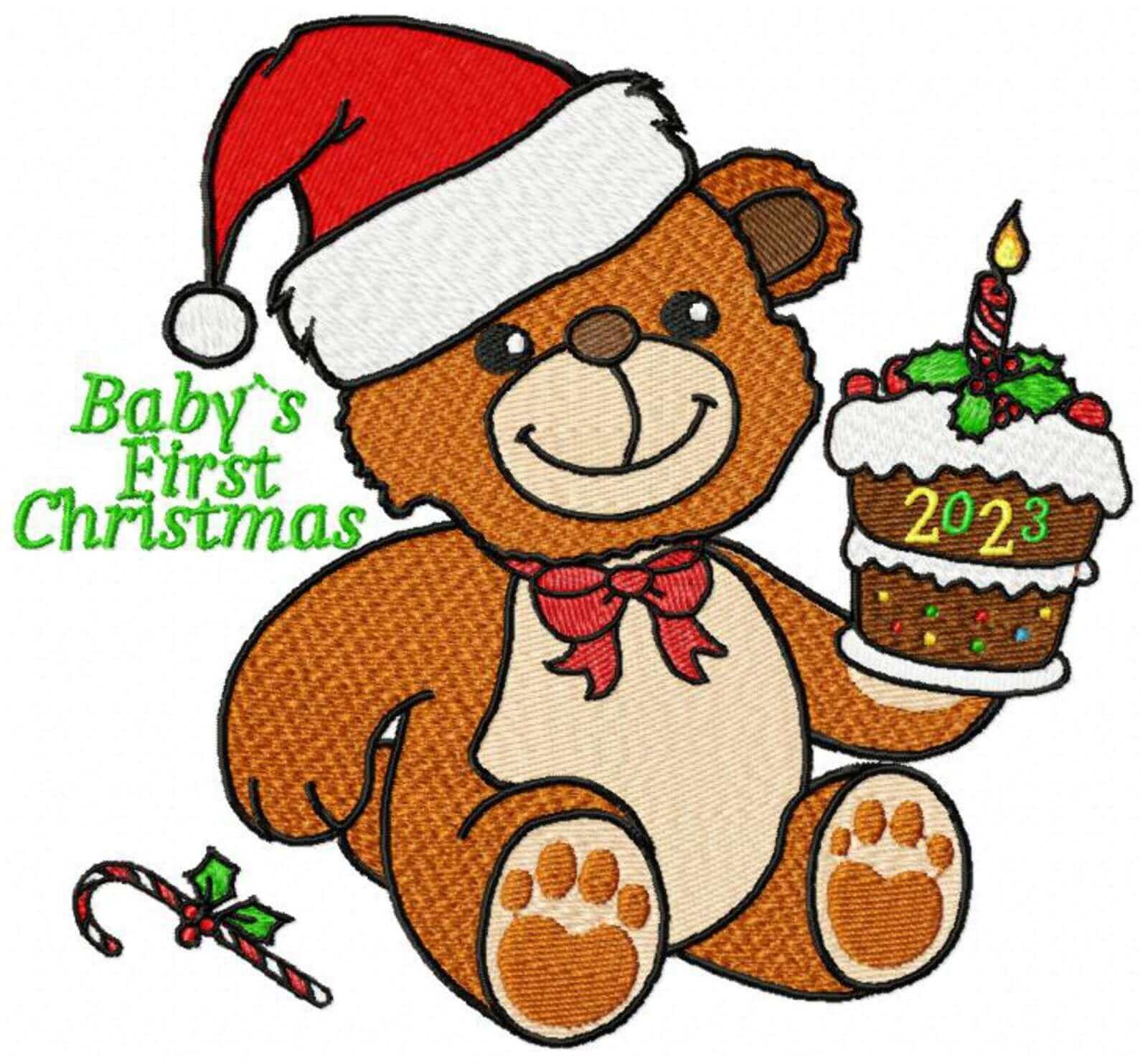 Baby's First Christmas Bear - Embroidery Design - 3 sizesEmbroidery Designs