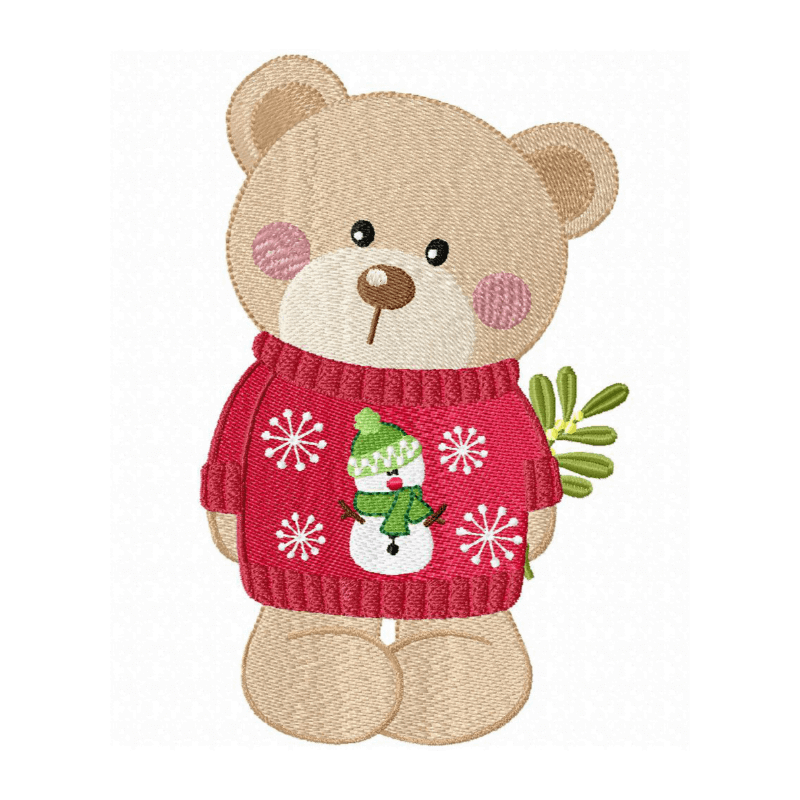 Bear with Mistletoe - Machine Embroidery Design - 3 SizesEmbroidery Designs