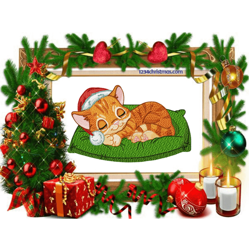 Cat Nap Christmas Kitten - Embroidery Design - 3 sizesEmbroidery Designs