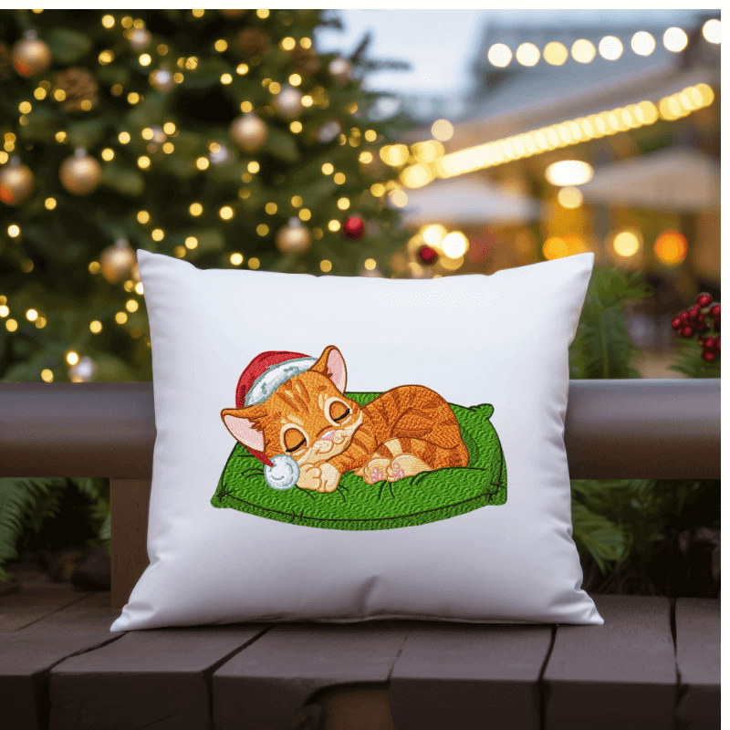 Cat Nap Christmas Kitten - Embroidery Design - 3 sizesEmbroidery Designs