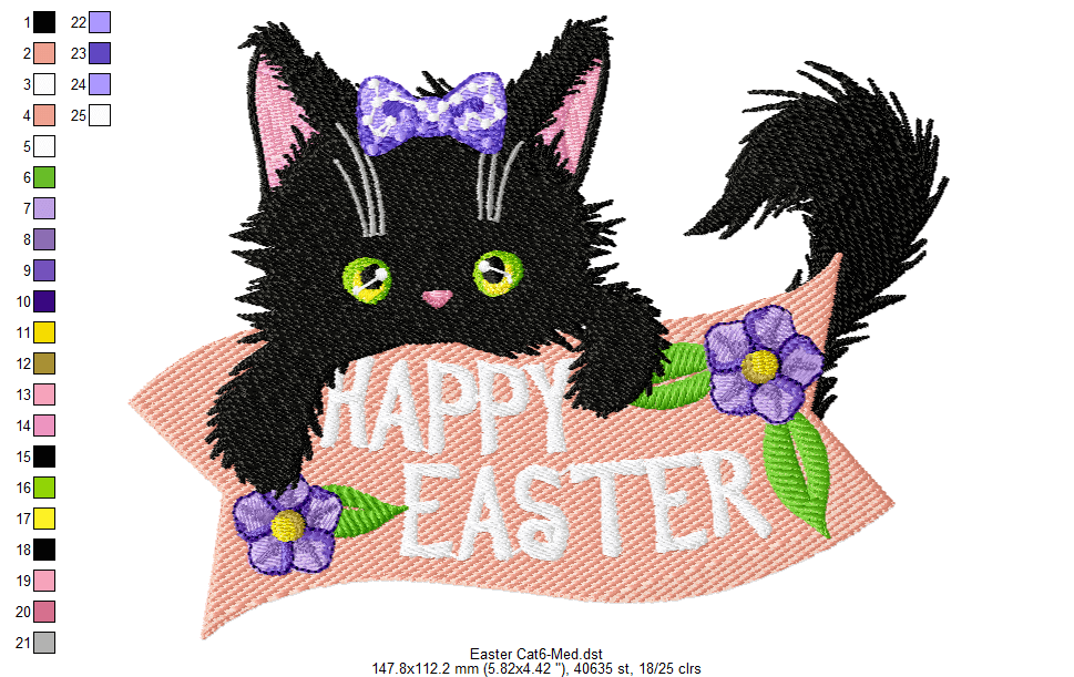 Easter Cat 6 - Machine Embroidery design - 3 SizesEmbroidery Designs