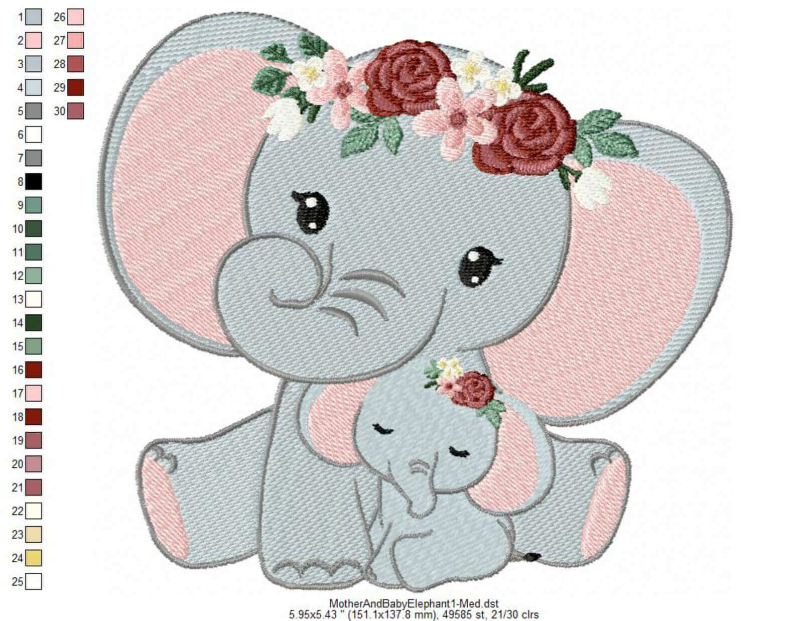 Mother And Baby Elephant - Embroidery Designs - 5 SizesEmbroidery Designs