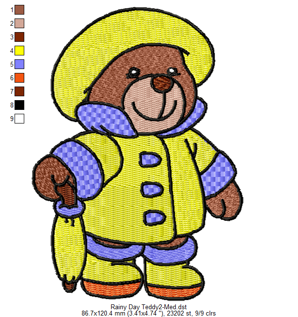 Rainy Day Teddy 2 - Machine Embroidery Design 3 SizesEmbroidery Designs