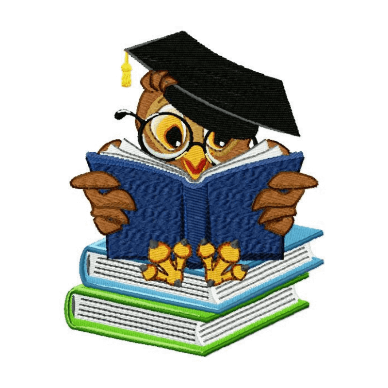 Reading Owl - Machine Embroidery Design - 3 SizesEmbroidery Designs