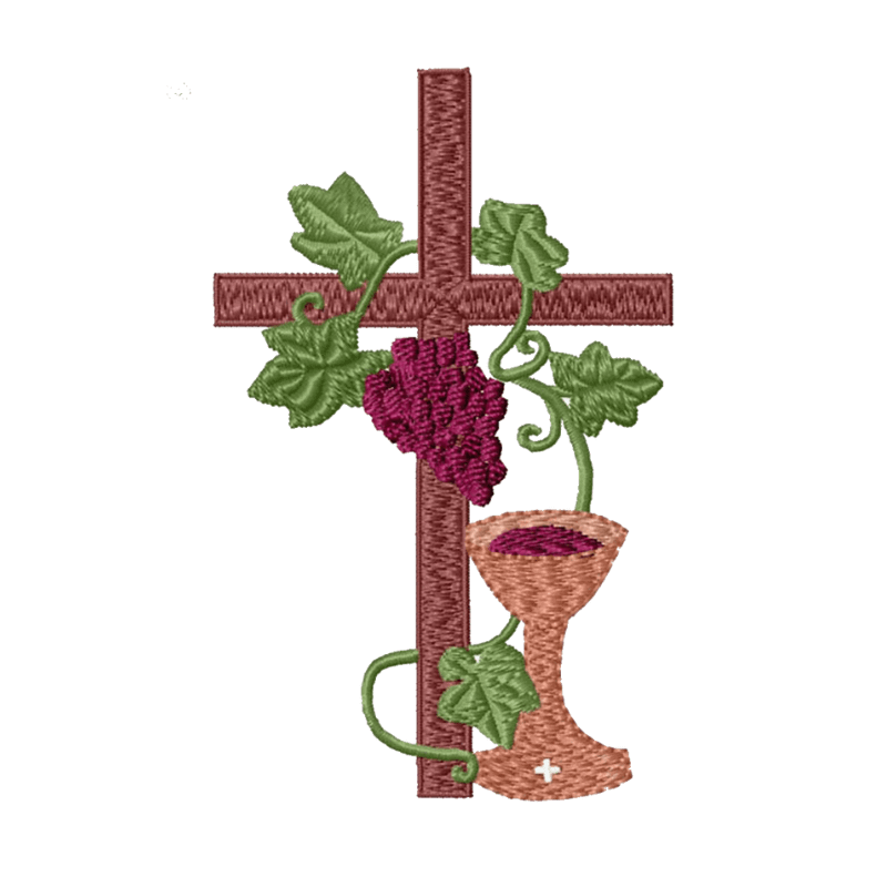 Cross with Grape Vine (1) - Machine Embroidery Design - 4 SizesEmbroidery Designs