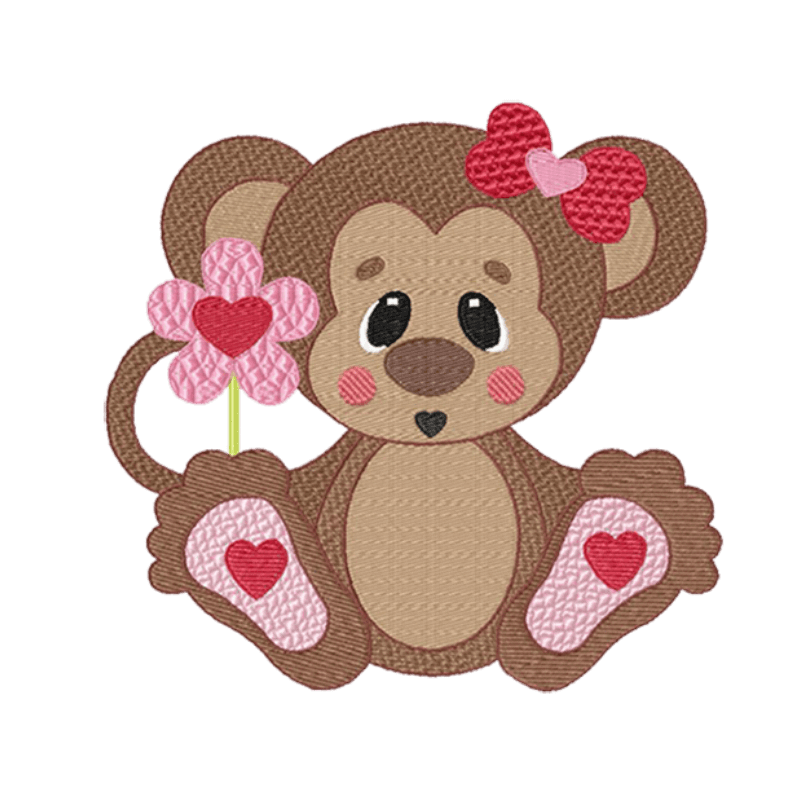 Cute Valentine Monkey - Embroidery Design - 3 SizesEmbroidery Designs