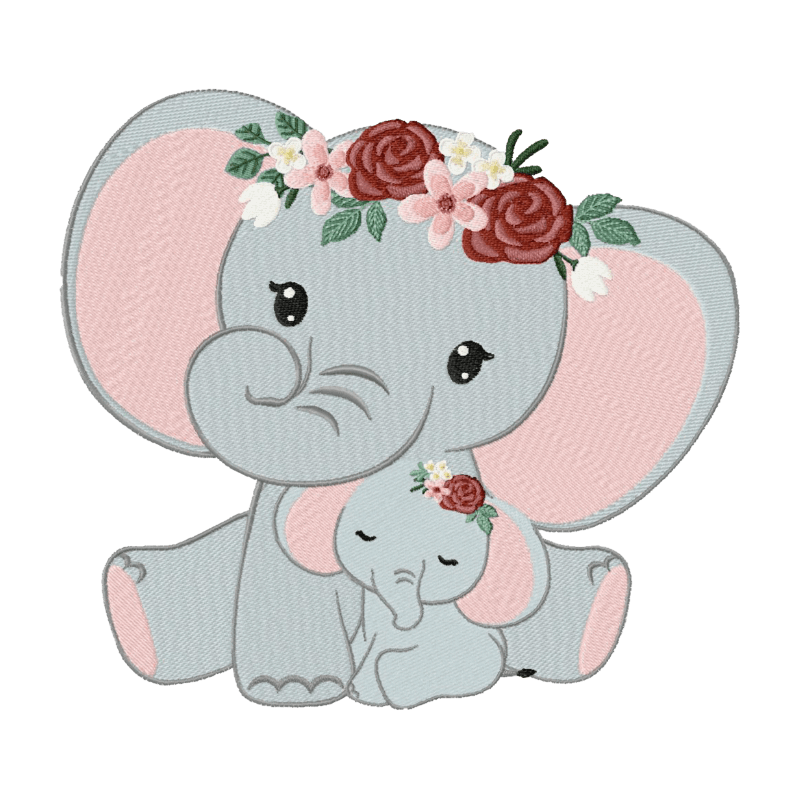 Mother And Baby Elephant - Embroidery Designs - 5 SizesEmbroidery Designs