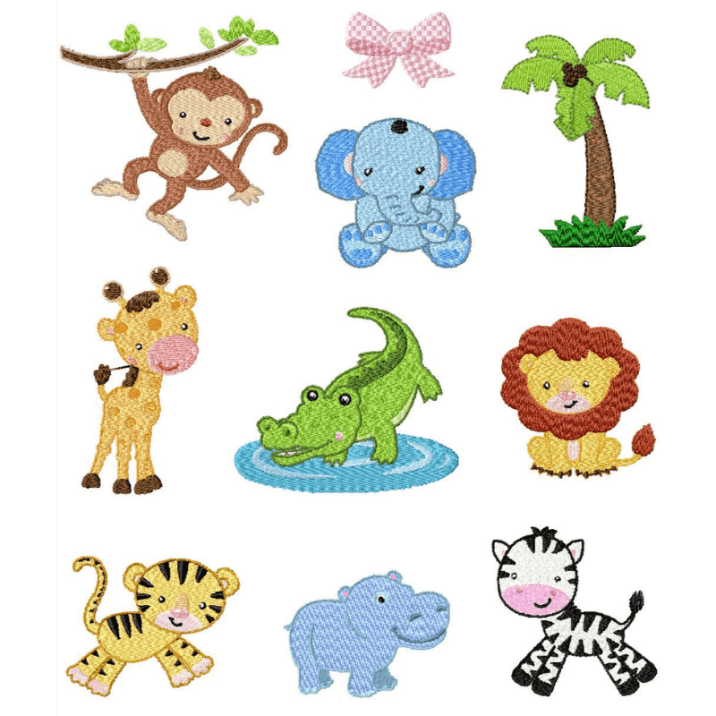 Jungle Safari Animals Pack - Embroidery Designs - 3 SizesEmbroidery Designs