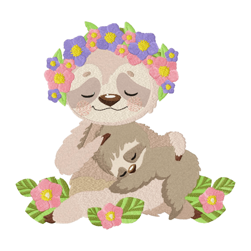 Sleepy Sloth And Baby - Embroidery Design - 5 SizesEmbroidery Designs