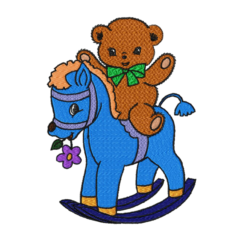 Teddy on Rocking Horse - Machine Embroidery Design - 3 SizesEmbroidery Designs