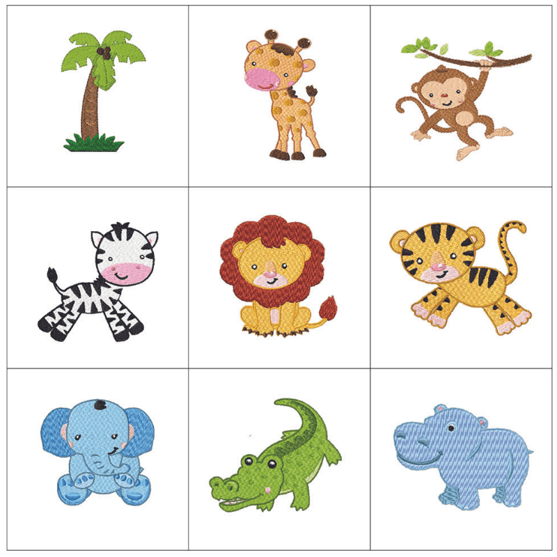 Jungle Safari Animals Pack - Embroidery Designs - 3 SizesEmbroidery Designs