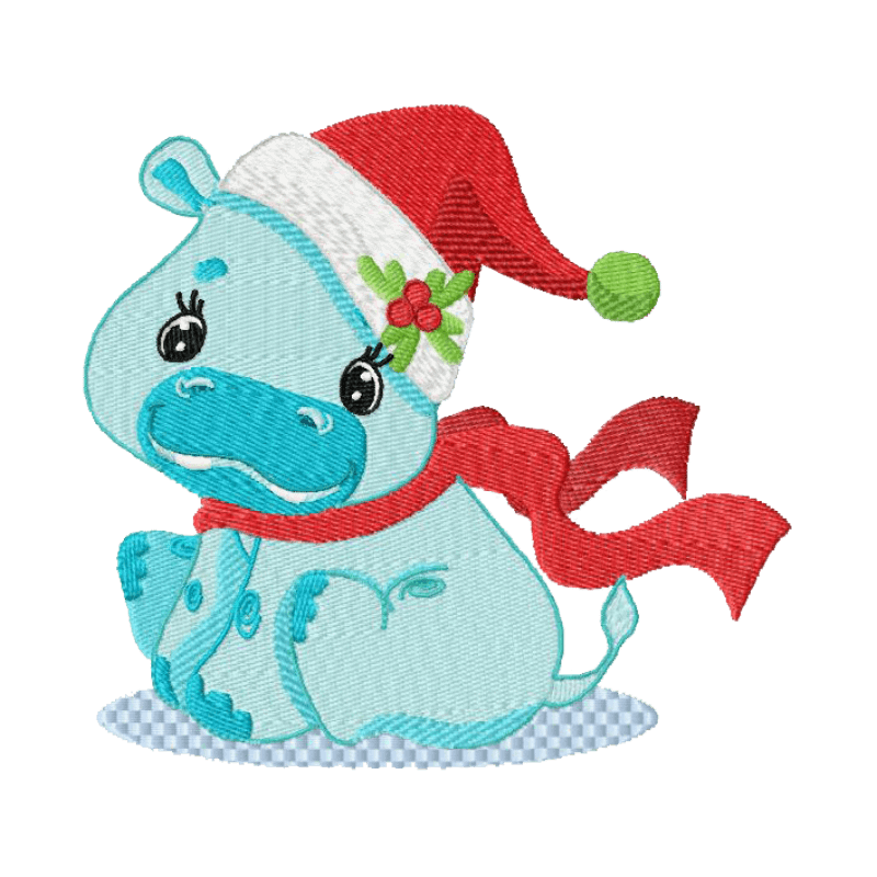 Christmas Jungle Baby Hippo - Embroidery Design - 3 sizesEmbroidery Designs