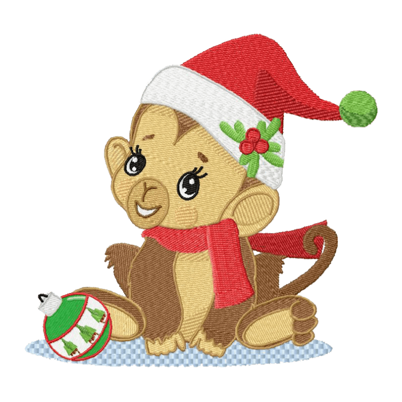 Christmas Jungle Baby Monkey - Embroidery - 3 sizesEmbroidery Designs