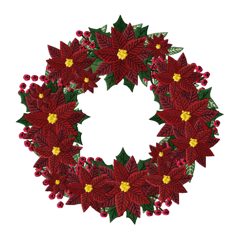 Poinsettia Wreath (1) Embroidery Design - 3 SizesEmbroidery Designs