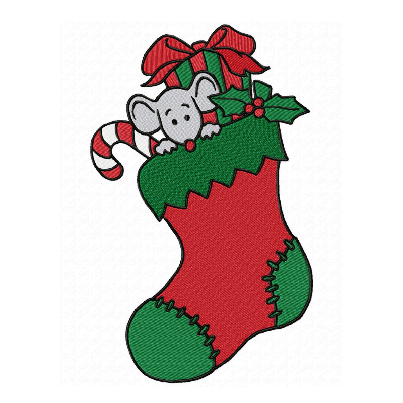 Christmas Stocking Mouse - Embroidery Design - 6 sizesEmbroidery Designs