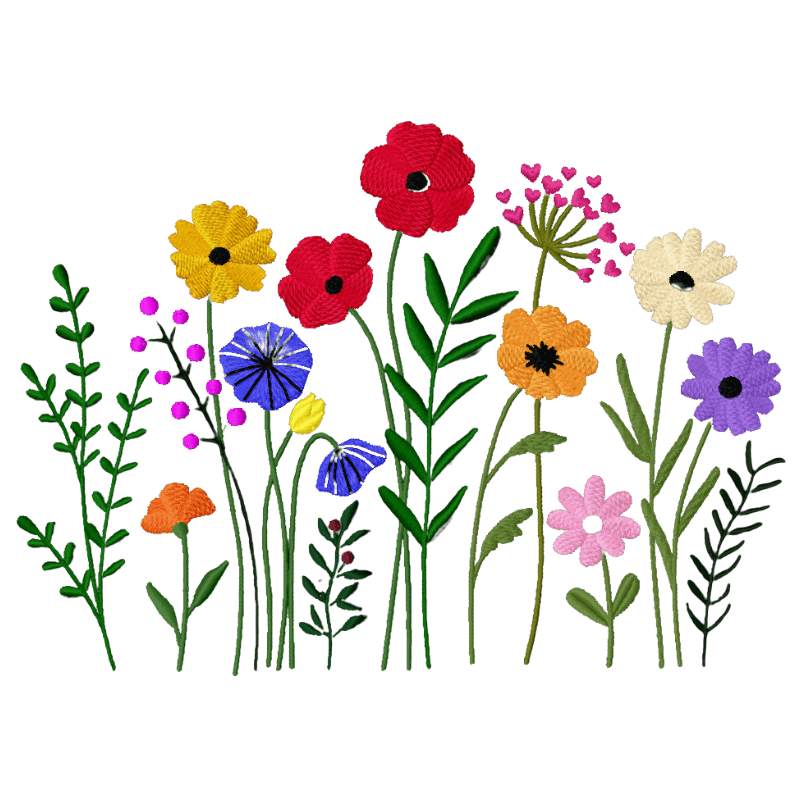 Wildflower Border (1) - Embroidery Designs - 4 SizesEmbroidery Designs