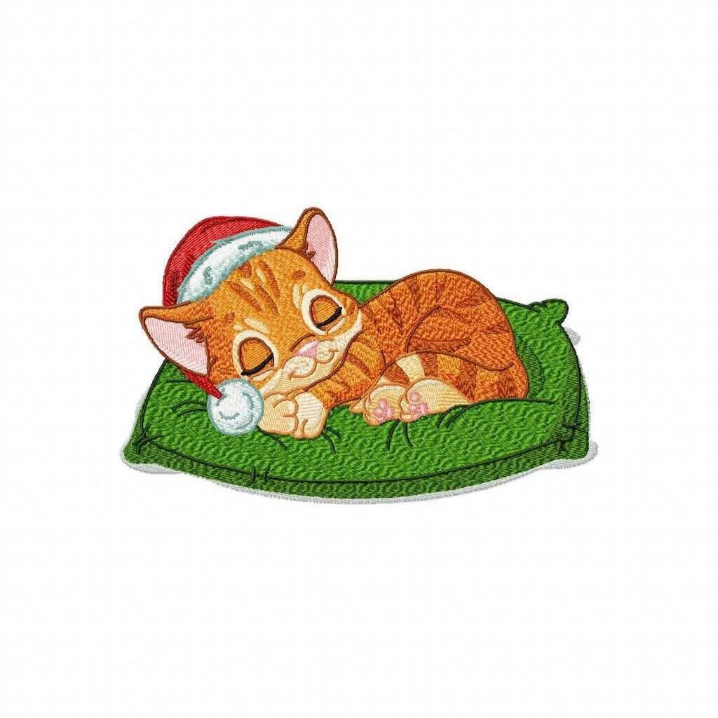 Cat Nap Christmas Kitten - Embroidery Design - 3 sizesEmbroidery Designs