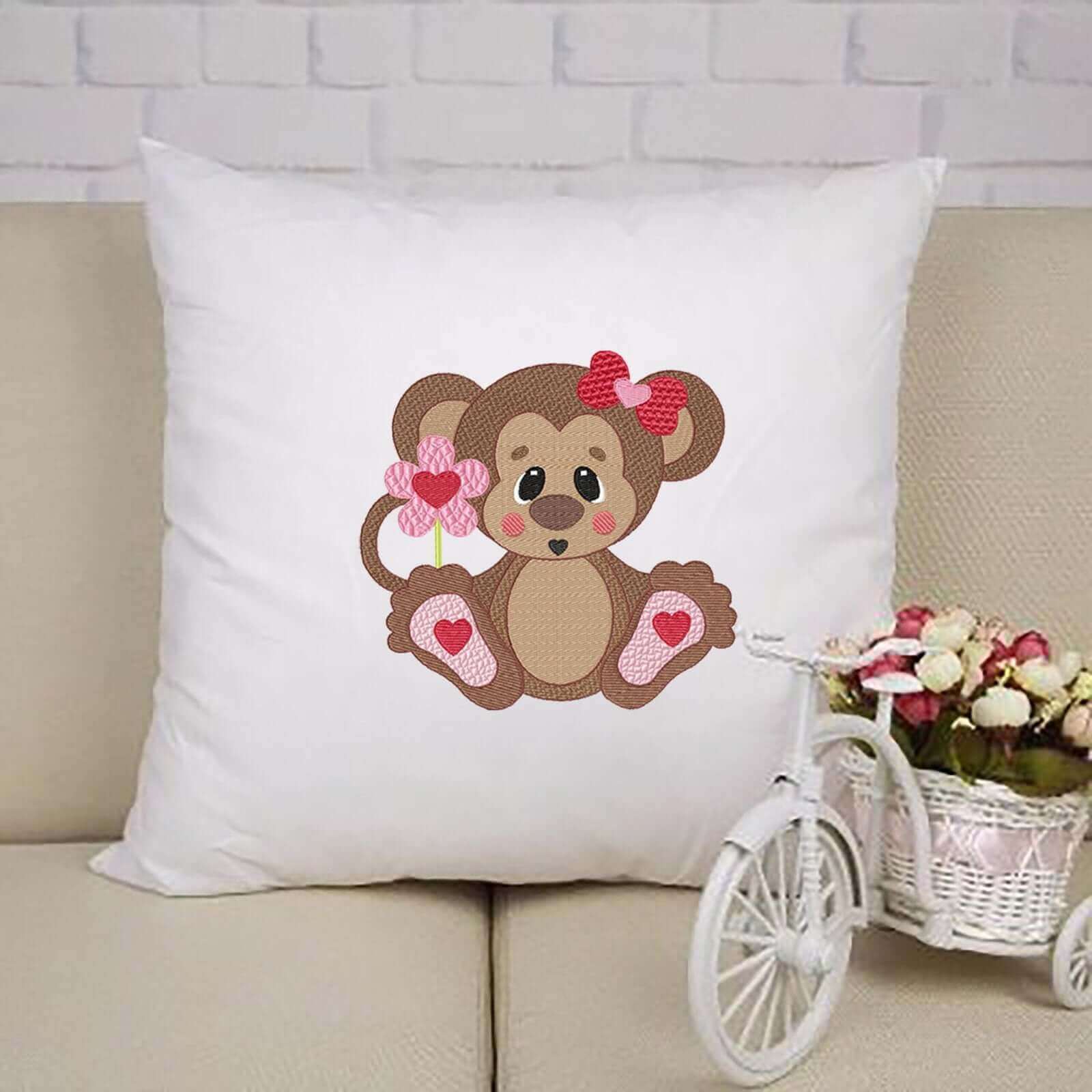 Cute Valentine Monkey - Embroidery Design - 3 SizesEmbroidery Designs