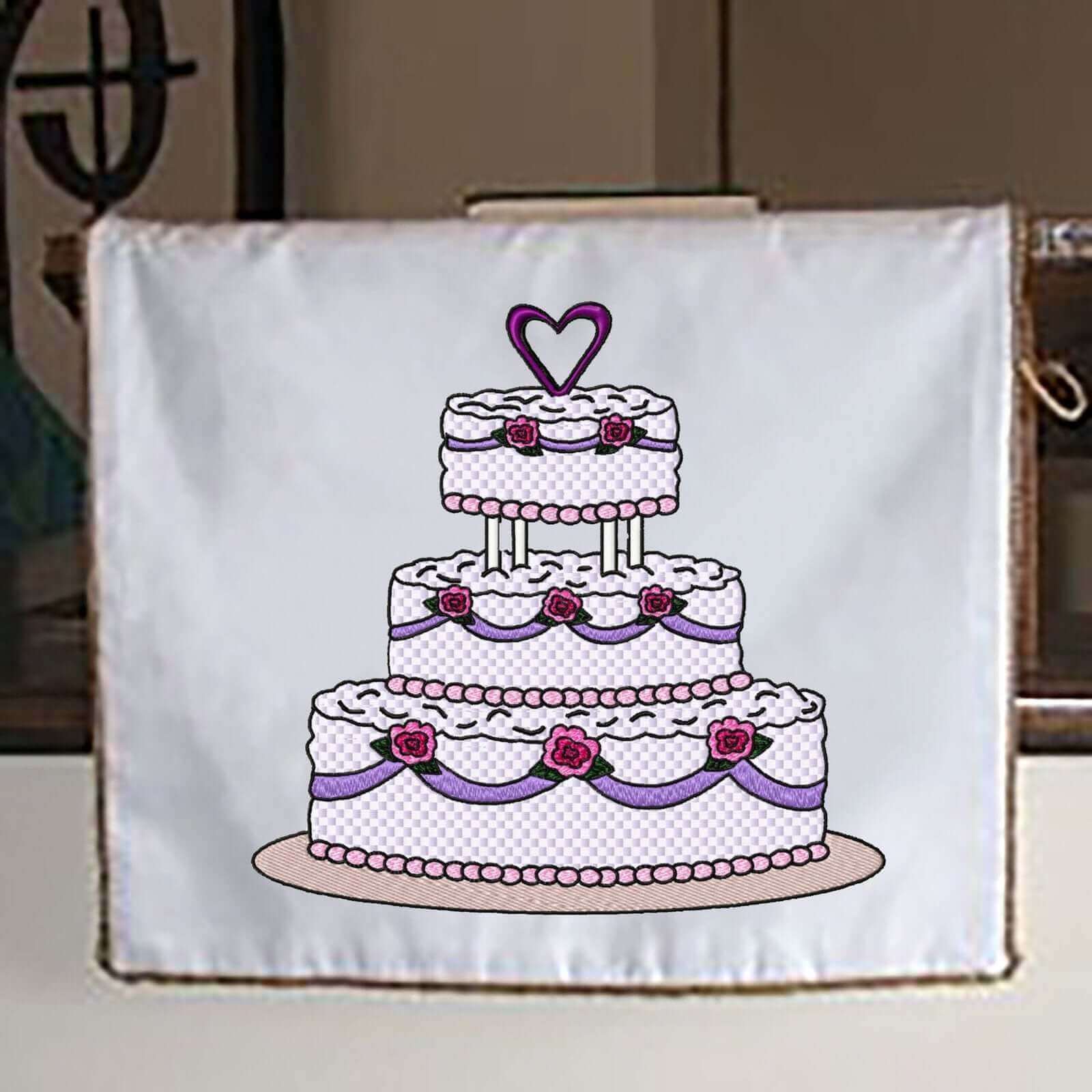 Heart and Roses Wedding Cake - Embroidery Design - 3 SizesEmbroidery Designs