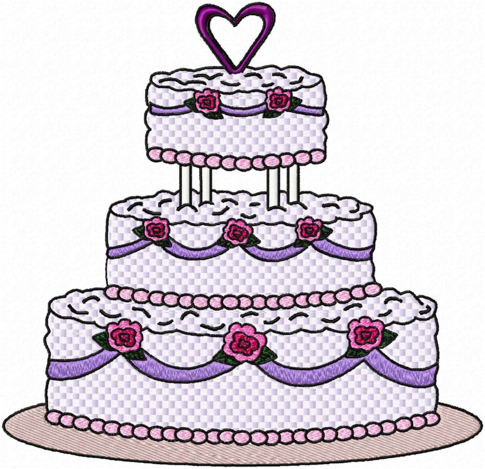 Heart and Roses Wedding Cake - Embroidery Design - 3 SizesEmbroidery Designs