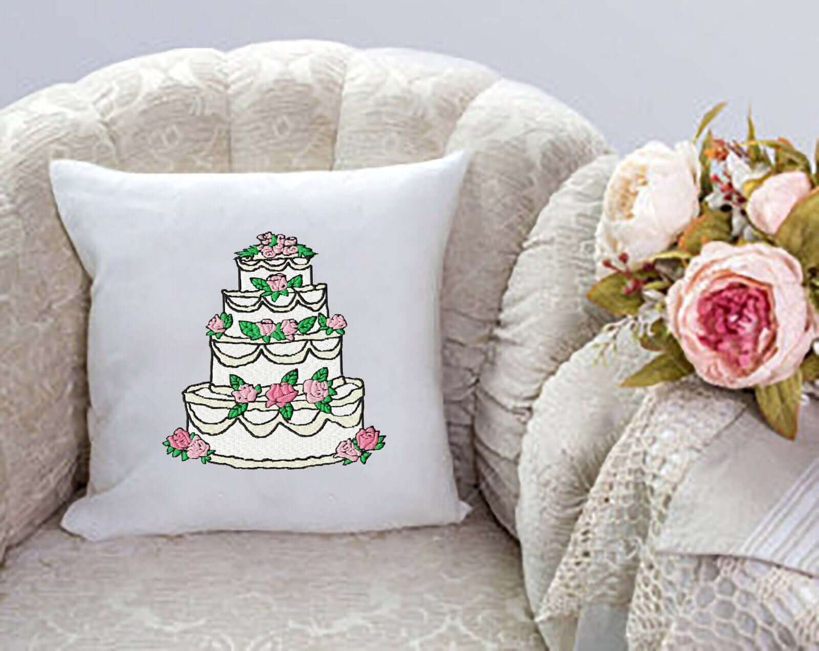 Wedding Cake with Roses - Embroidery Design - 3 SizesEmbroidery Designs