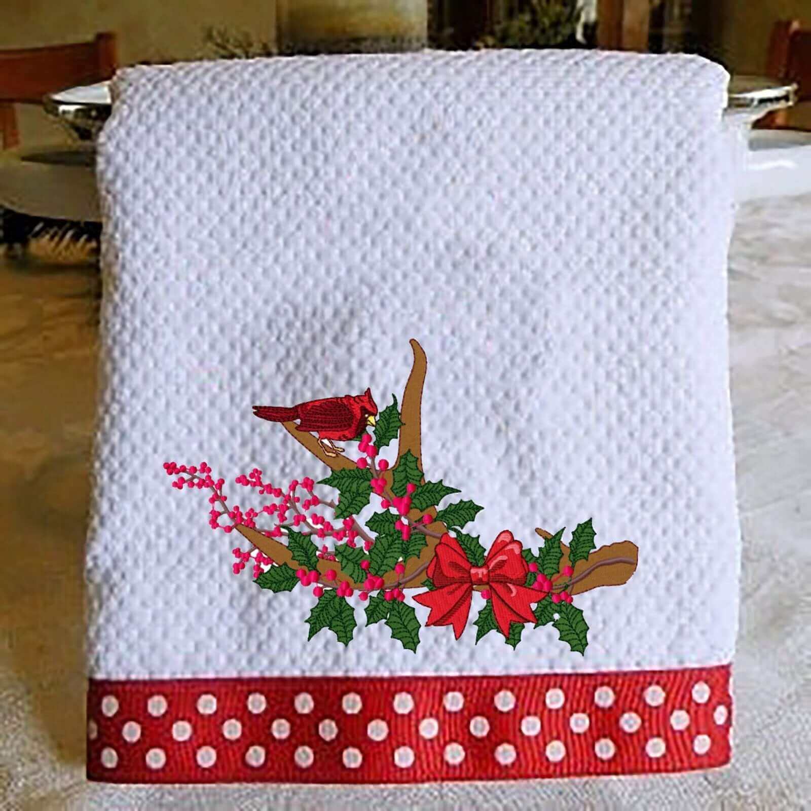 Cardinal in Holly Branch - Machine Embroidery Design - 4 SizesEmbroidery Designs