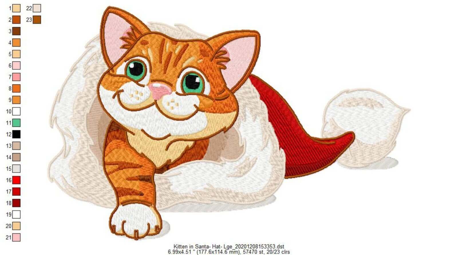 Kitten in Santa Hat - Machine Embroidery Design - 3 sizesEmbroidery Designs